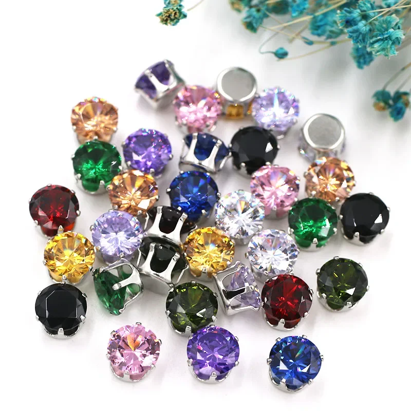 6mm/8mm/10mm/12mm runde form glas strass strass Zirkon künstliche edelstein mit silber klaue DIY