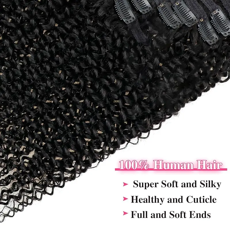 Extensions de cheveux brésiliens à clipser Deep Wave pour femmes, vrais cheveux humains, cheveux vierges Remy, 18clips, 120g, 8 pièces