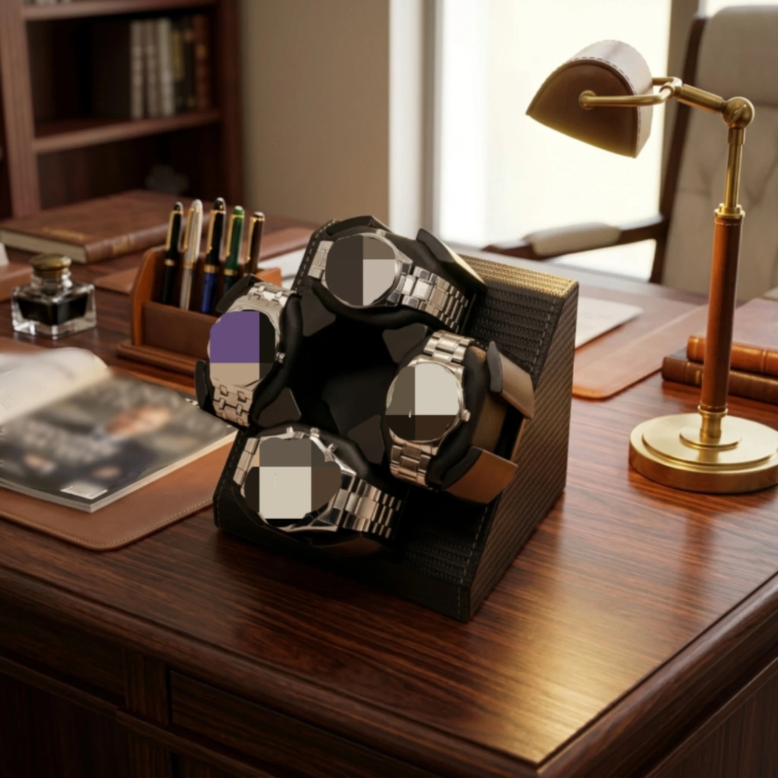 Automatic Timepiece Rotator Braided Timepiece Rotator with Four Holders Compact for Men, Desktop, Dressing Room, Closet