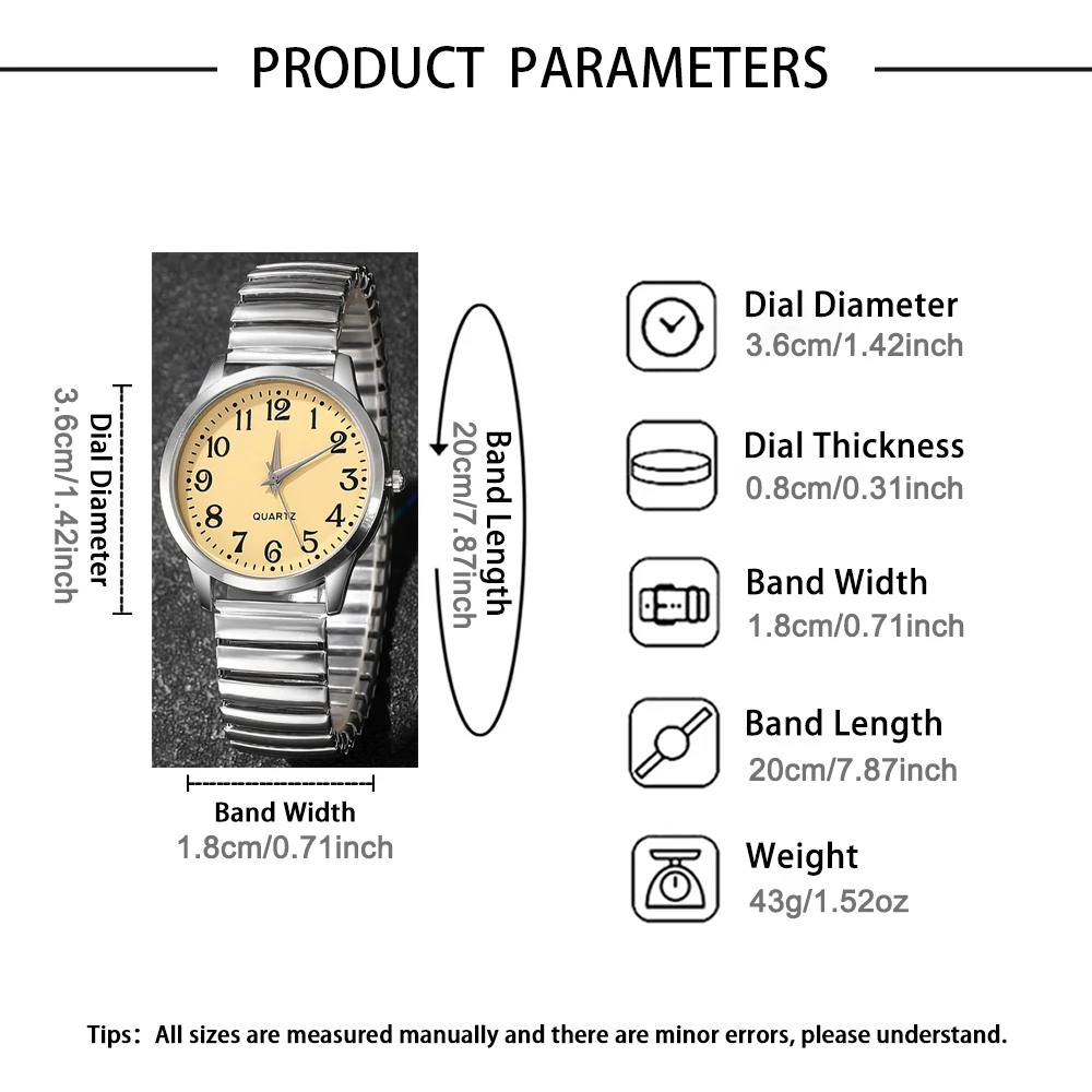 2PCS Couple's Watches Fashion Stainless Steel Band Men Women Analog Quartz Watches Set