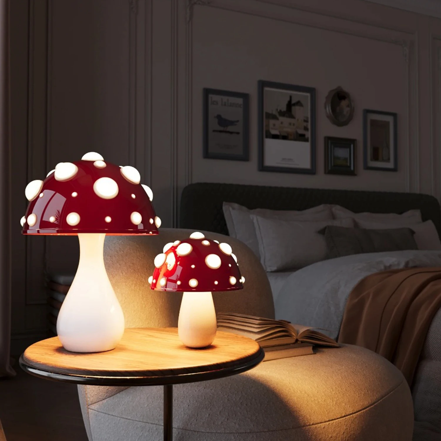 Cute Mushroom Decorative Table Lamp Bedroom Bedside Desktop Adjustable Brightness LED Night Light Rechargeable Reading Light