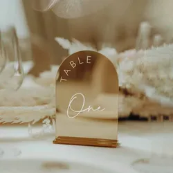 Gold Mirror Acrylic Table Numbers  Wedding Table Signs  Wedding Signage  Wedding Table Decor - Wedding Table Numbers with Stand