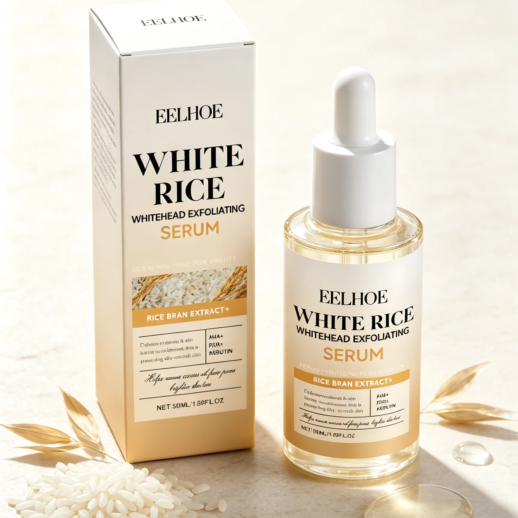 EELHOE White Rice Exfoliating Serum Whiteheads Remover Refine Skin Texture Dead Skin Remover AHA PHA Pore Minimizing Serum 50ml