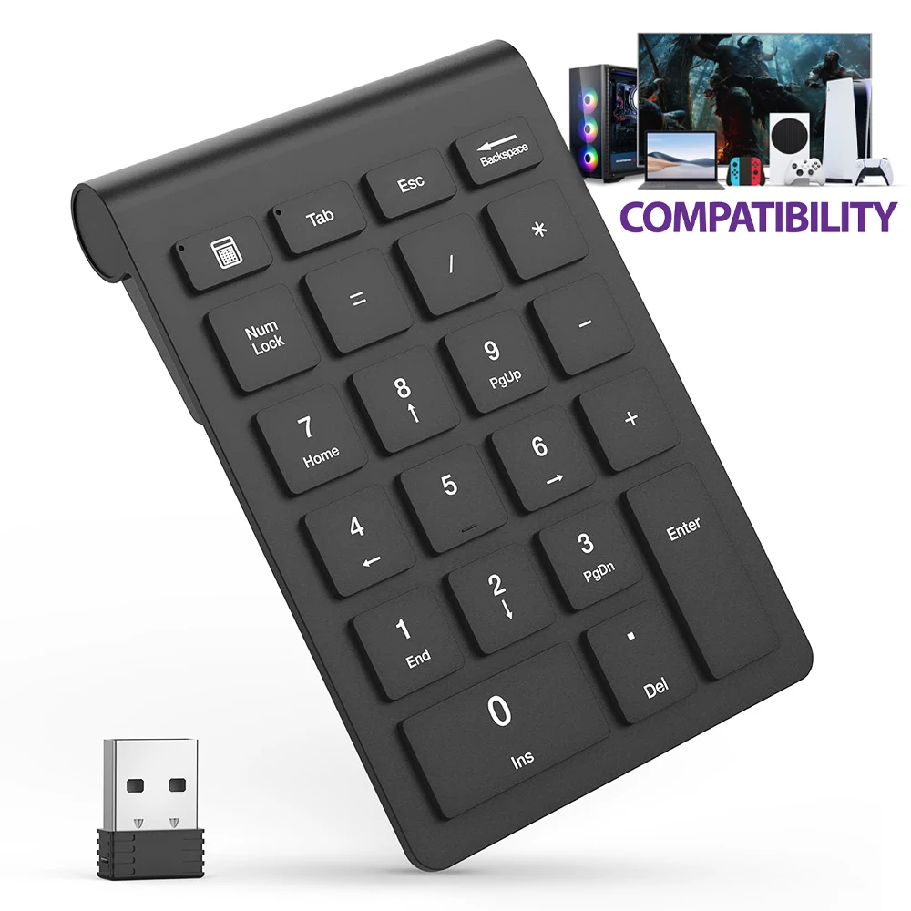 

22 Key Numeric Keypad Wireless USB Adapter 2.4GHz Numpad Ten Shortcut Function PC Desktop Surface Pro Notebook