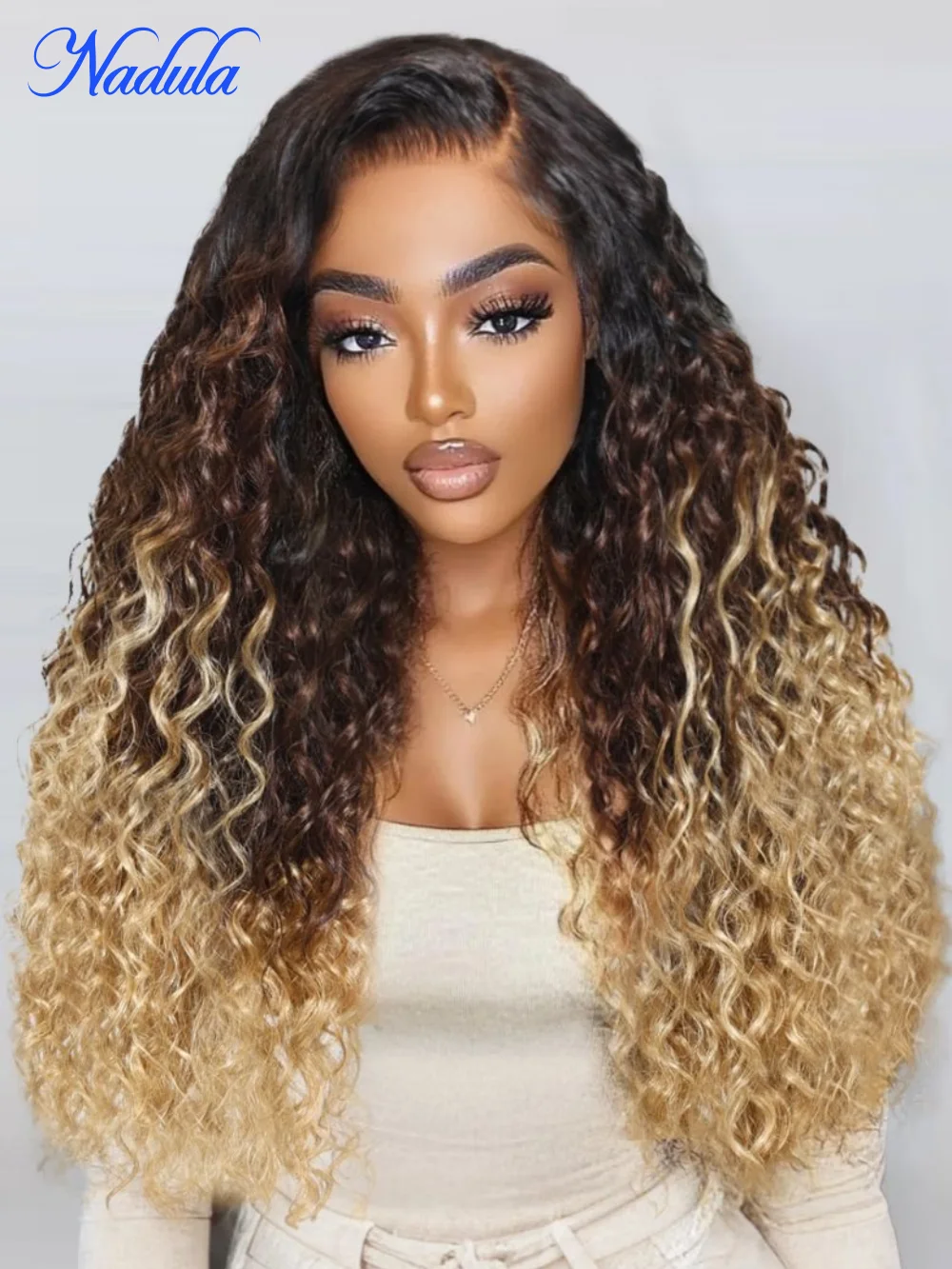 Nadula 7x5 Bye Bye Knots شعر مستعار أومبير بني إلى أشقر شعر مستعار مموج مائي مع جذور داكنة وضعه والذهاب مع رباط غير مرئي