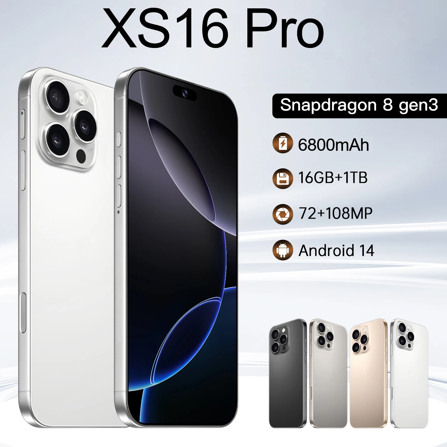 جديد XS16 Pro HOT 2026 عالي الجودة 7.3 بوصة الإصدار العالمي بطاقة مزدوجة ذكية بطارية 6800 مللي أمبير وظيفة التعرف على الوجه
