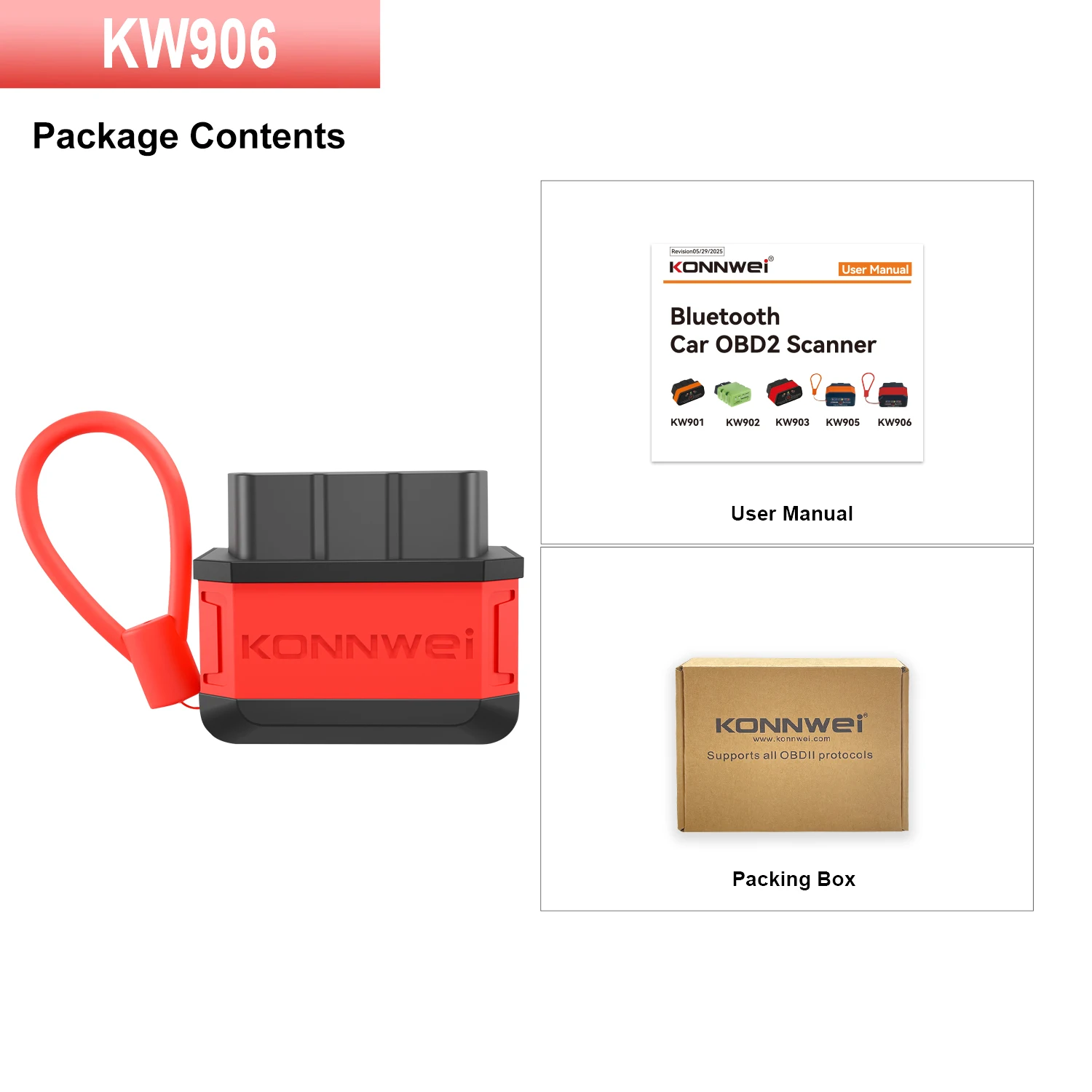 KONNWEI KW906 Bluetooth OBD2 Scanner Auto-Diagnosegerät, Fahrzeug-Codeleser, Live-Daten, Motor-Check-Scanner für Android iOS
