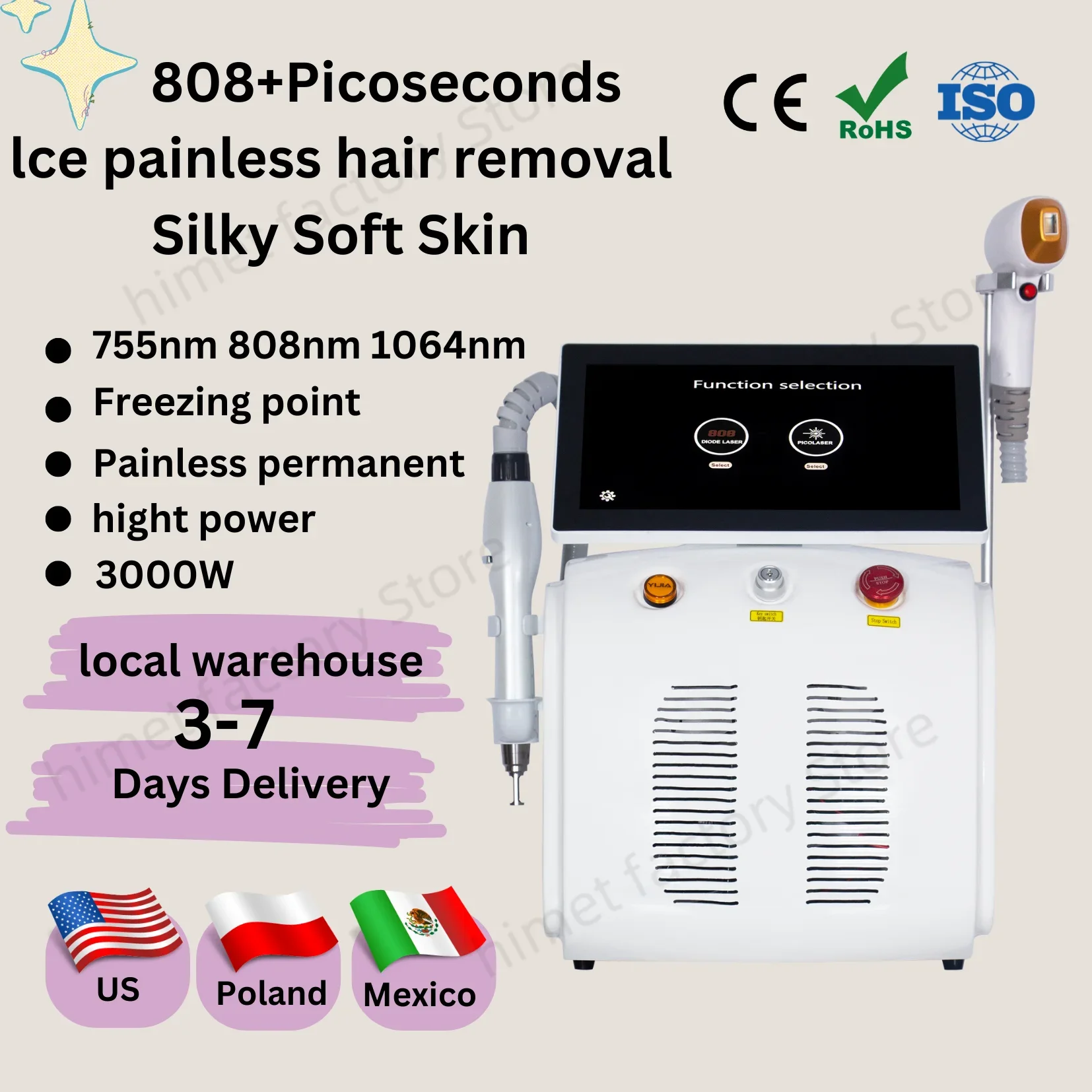 

Professional 2 IN 1 Diode Ice Laser Body Hair Removal Machine Portable Nd Yag Pico Laser Tattoo Removal Picosecond