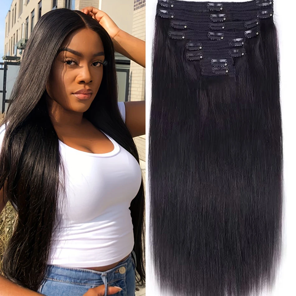 Straight Clip In Hair Extensions Real Human Hair Clip Ins Hair Extensions For Women 8pcs Clip Ons Hair Extensions With 18 Clips 