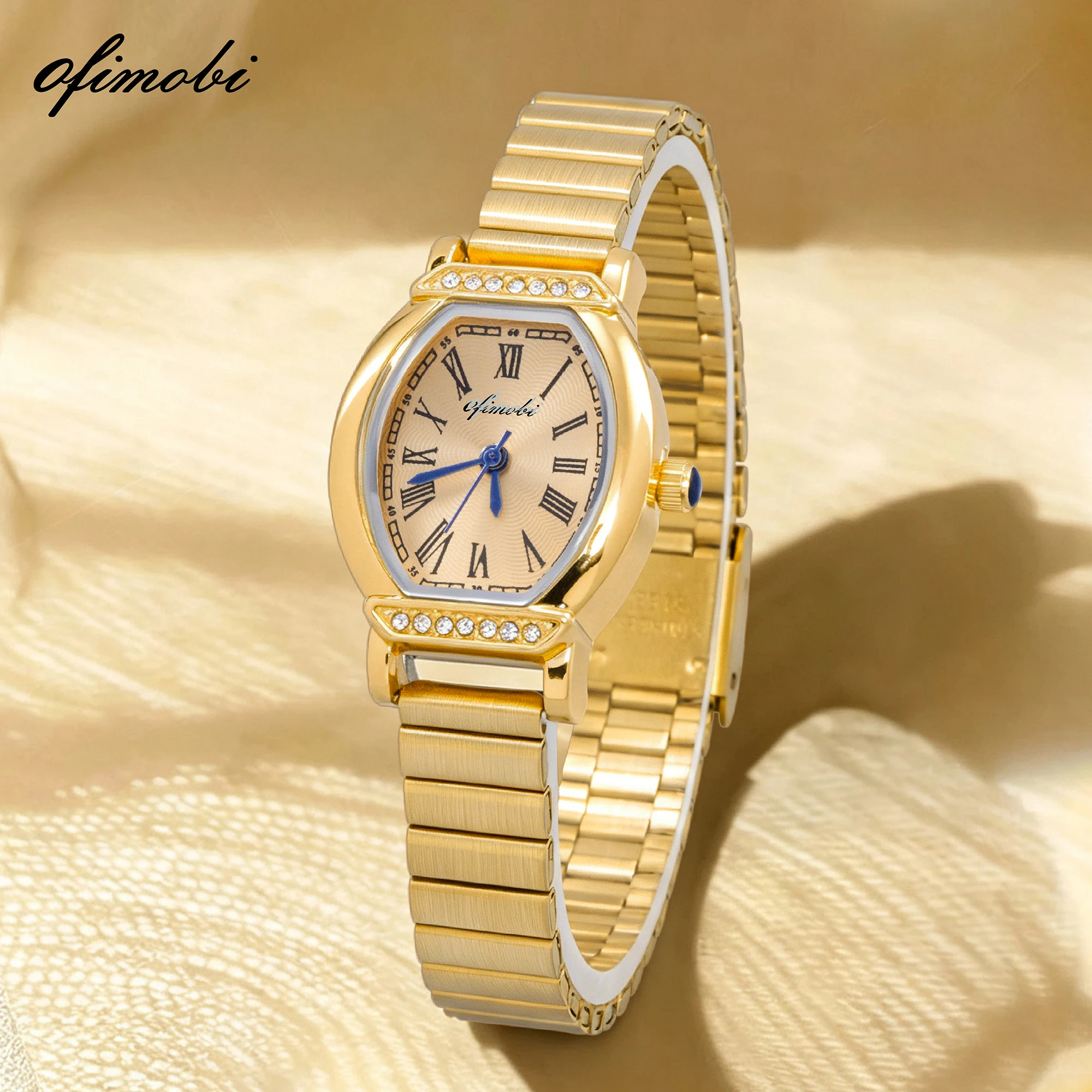 OFIMOBI Women Quartz Watch Stainless Steel Bracelet Roman Numeral Crystal Decor Small Dial Daily Water Resistant Dress Watch