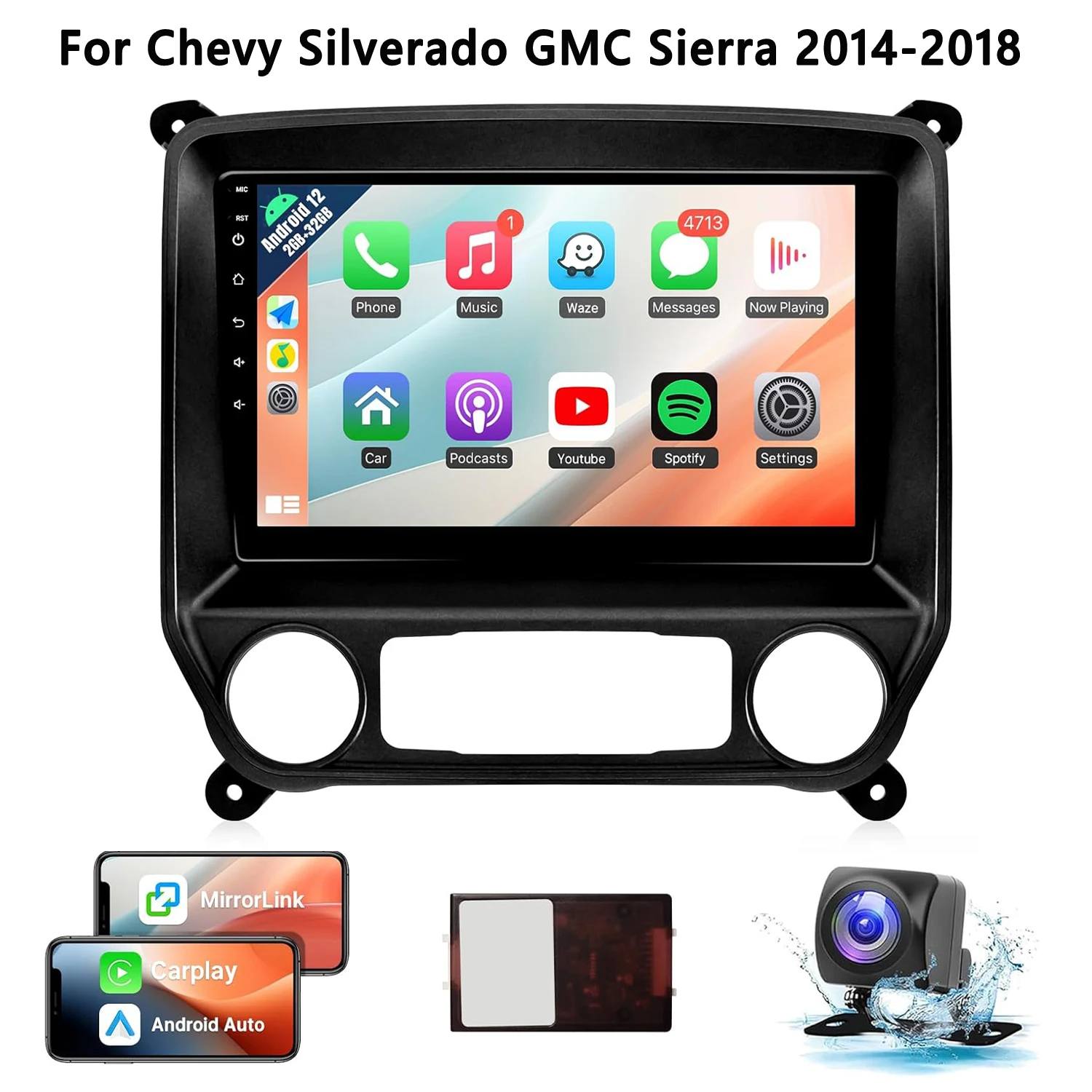 

10.1 Inch Touchscreen Wireless Car Stereo Radio for Chevrolet Chevy Silverado & GMC Sierra 2014-2018 with Backup Camera GPS WIFI