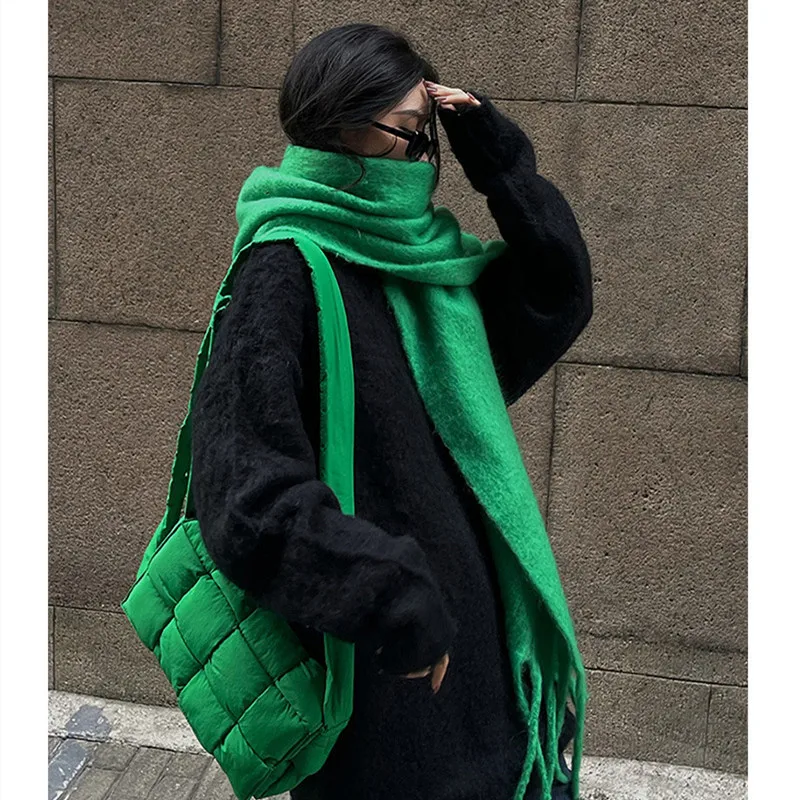 2022 luxo cashmere verde brilhante feminino cachecol sólido inverno xale e envoltório bandana pashmina borla feminino foulard grosso cobertor