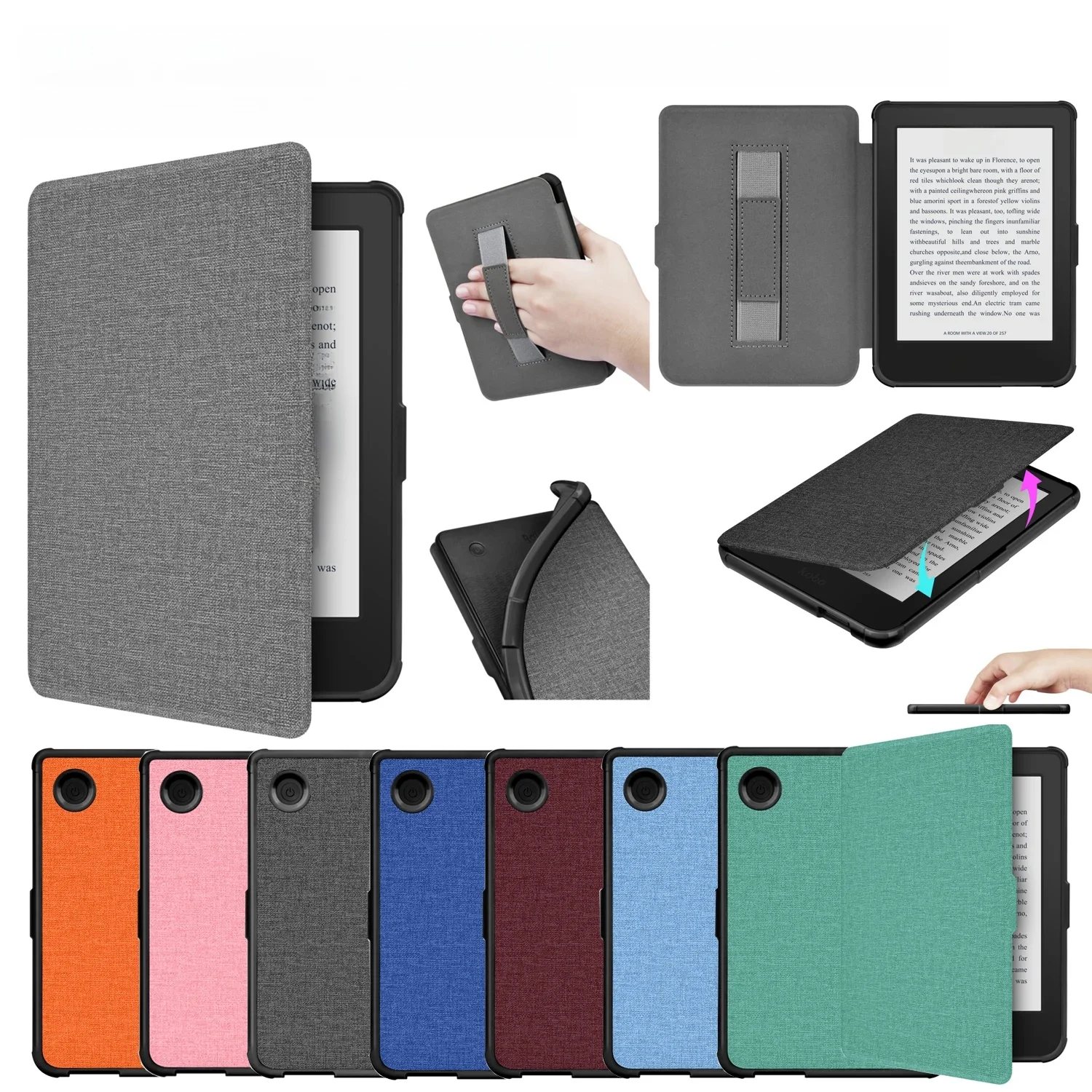 Dla Kobo Clara Color BW 2024 2E Etui z uchwytem na pasek 6-calowy pokrowiec na książkę Ebook Sleep Wake N367 N365 N506 Capa Funda Hoesje — zdjęcie produktu 7