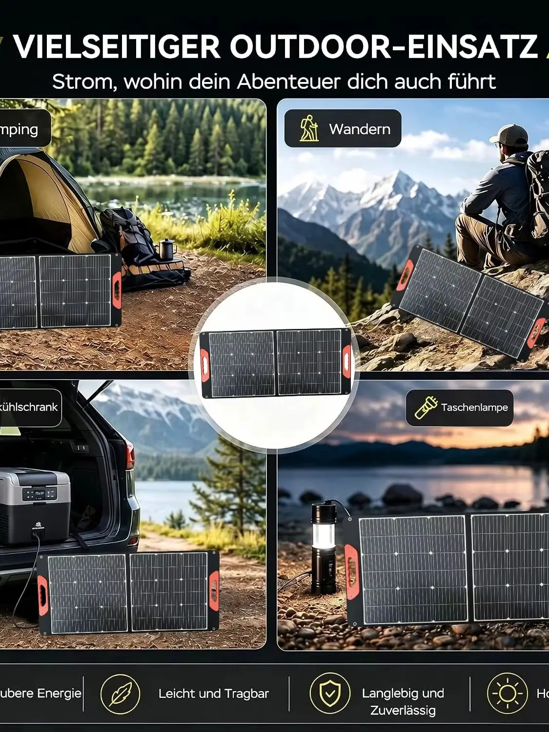100 Watt Monokristallines Solarmodul, Solarpanel, Solargenerator, Photovoltaikmodul, Solarsystem für Camping, Garten, Wohnmobil, Reisemobil