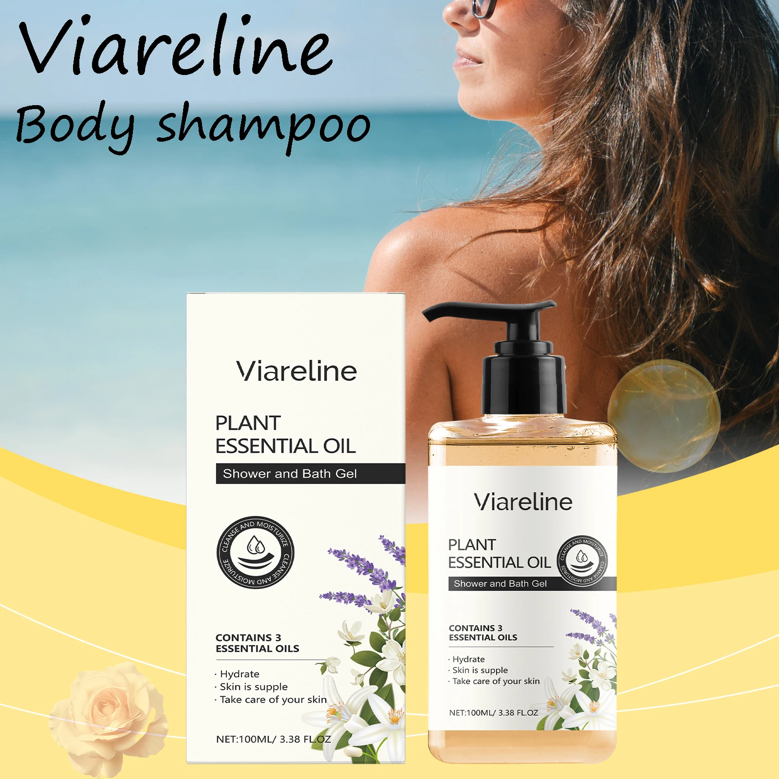 

Viareline Lavender Гель для мытья тела Стойкий цветочный аромат Светящаяся кожа Уменьшает сухость Не плотно очищает грязь Пятны Шампунь для тела