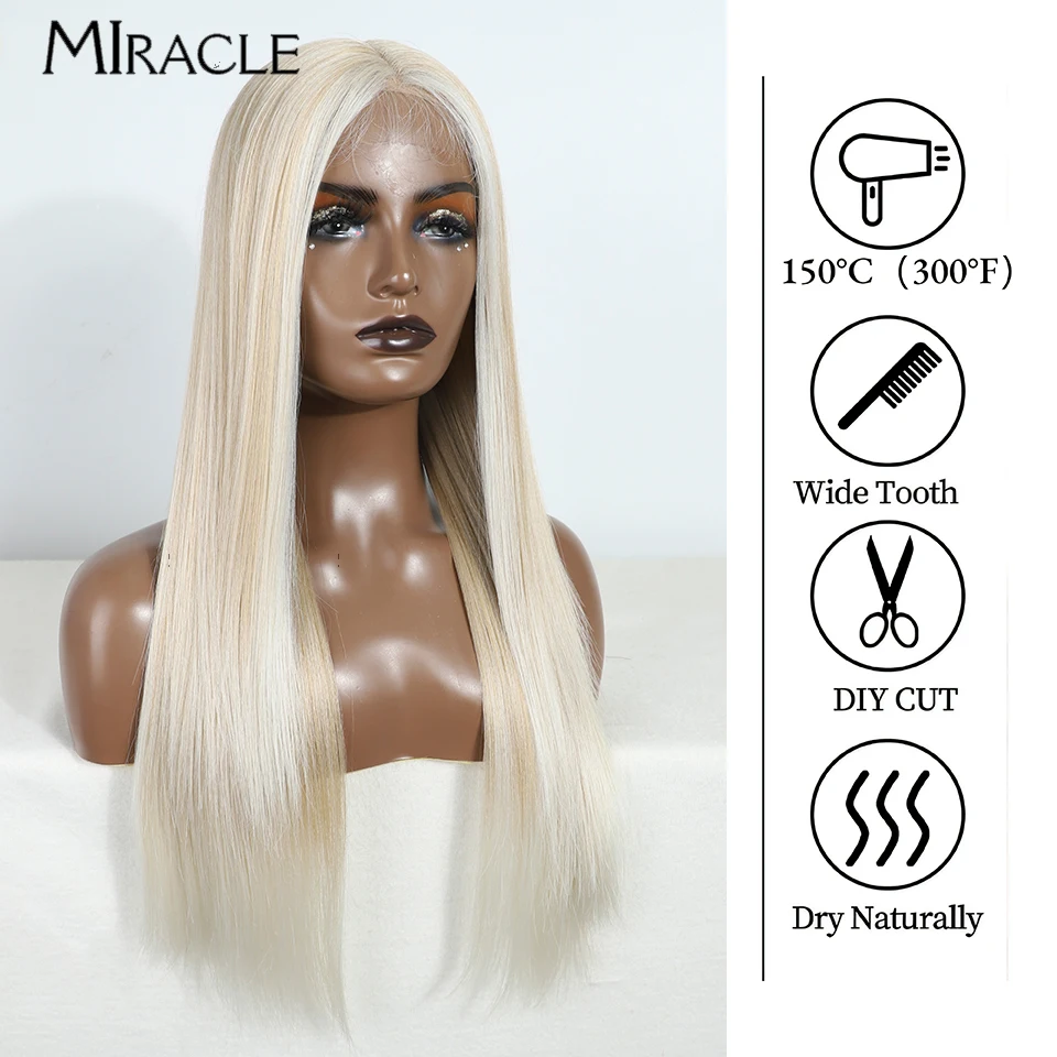 MIRACLE Synthetic Lace Front Wig 30 Inch Cosplay Lace Wigs for Women Fiber Straight Hair Heat Resistant Blonde Fake Hair