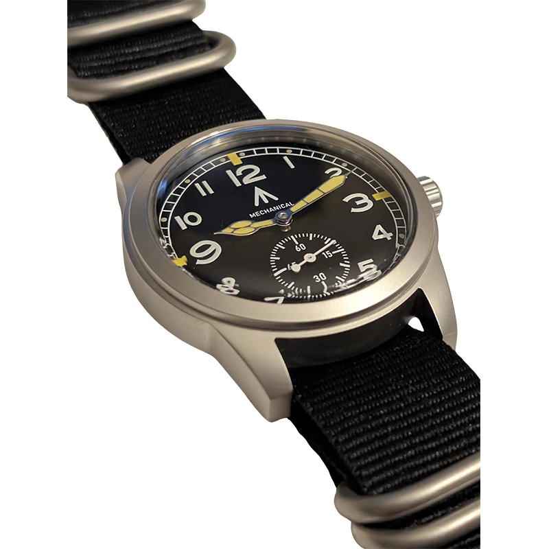 Toujours Pret Mechanical Dirty Dozen Homage 39mm - Stainless Steel Case Field Watch, Sub-Seconds Military Dial view 4