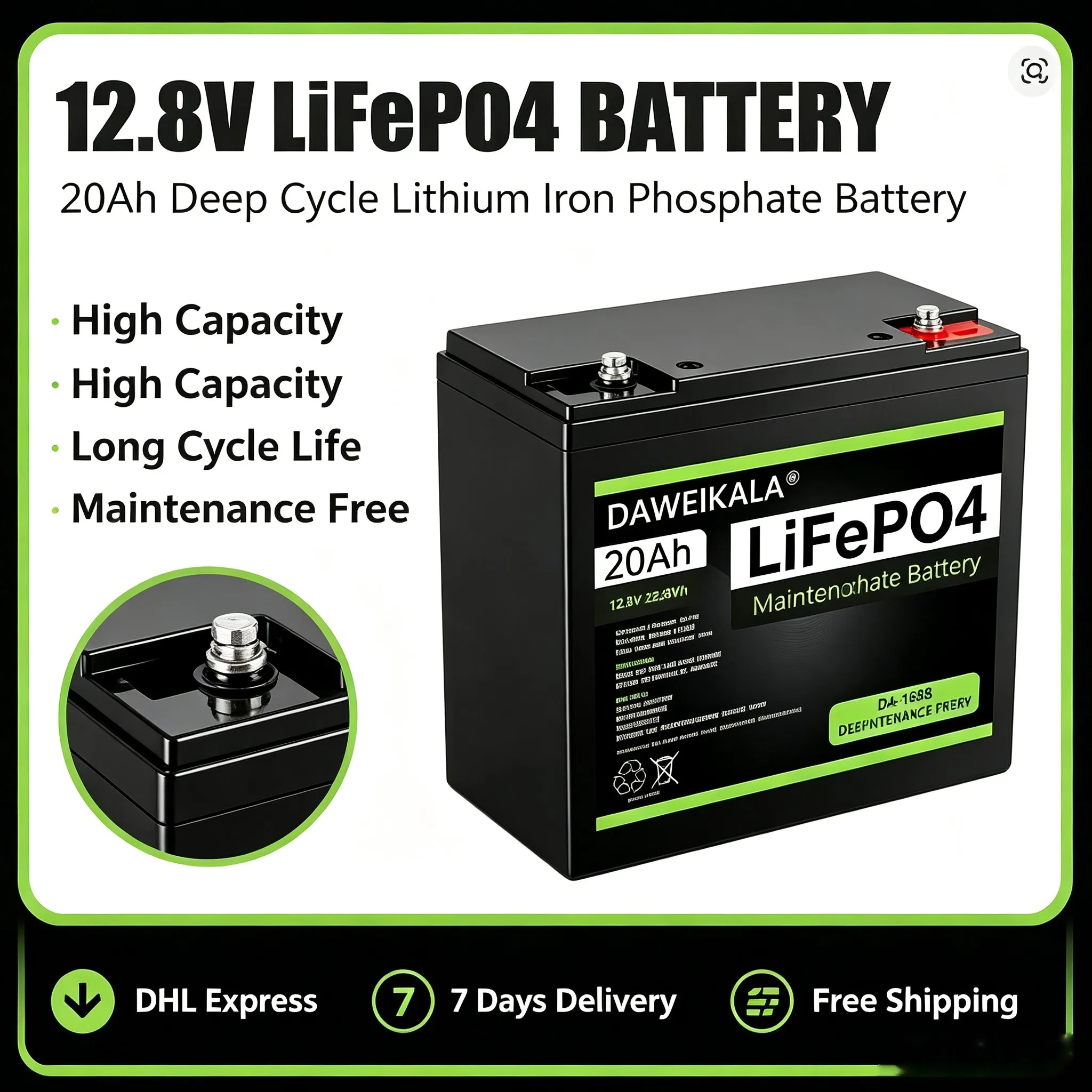 12V Batterie 20Ah LiFePo4 Batterie Lithium-Eisenphosphat 12V LiFePo4 Wiederaufladbare Batterie für Kinderroller Bootsmotor