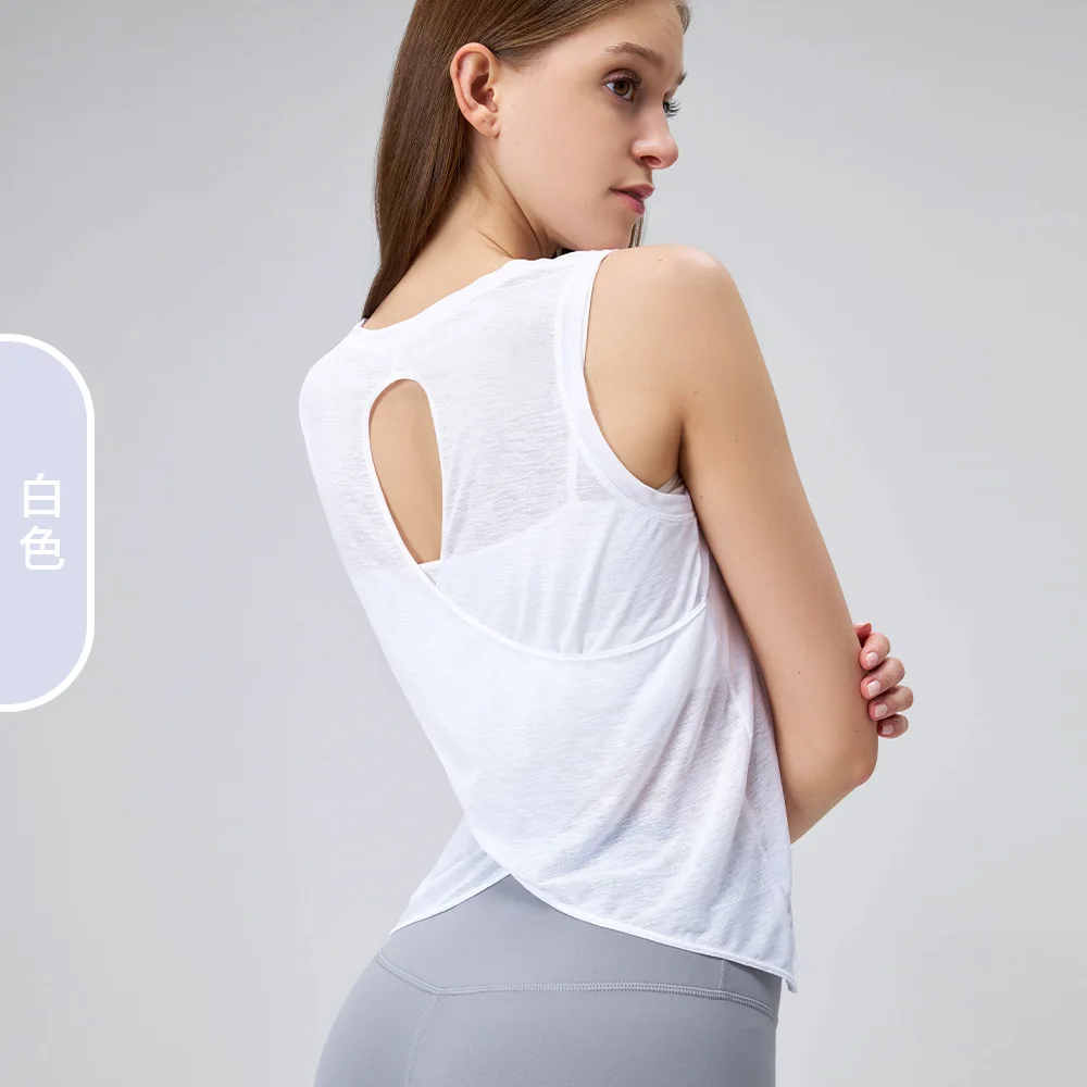 Summer Bamboo Fiber Mesh Sleeveless Fitness Tank Top Sexy Backless Lightweight Loose Yoga Sports Bra for Women Running Gym