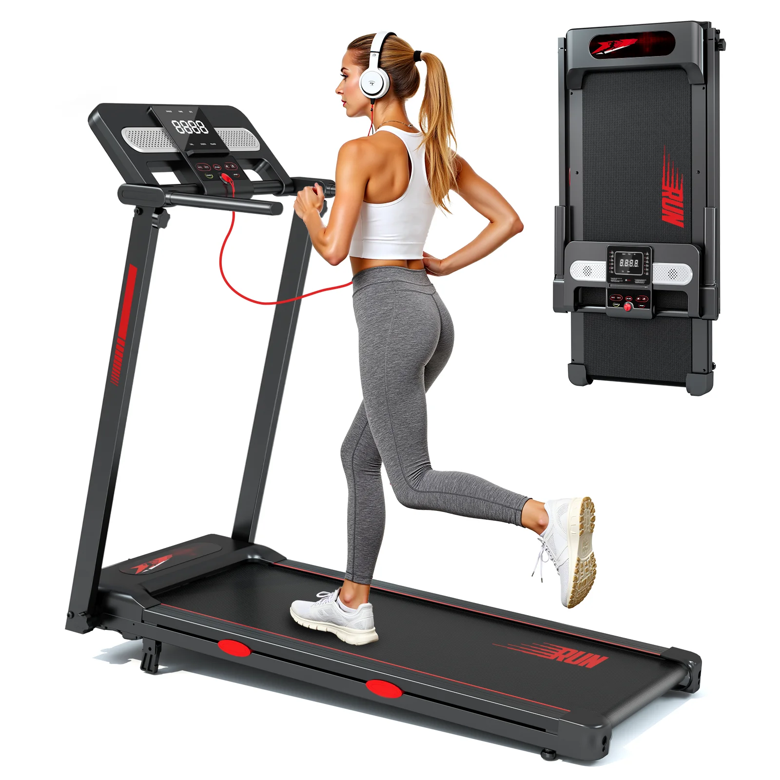 Tapis de course pliable : inclinaison électrique 12%, Bluetooth, 150 kg, silencieux, 14 km/h