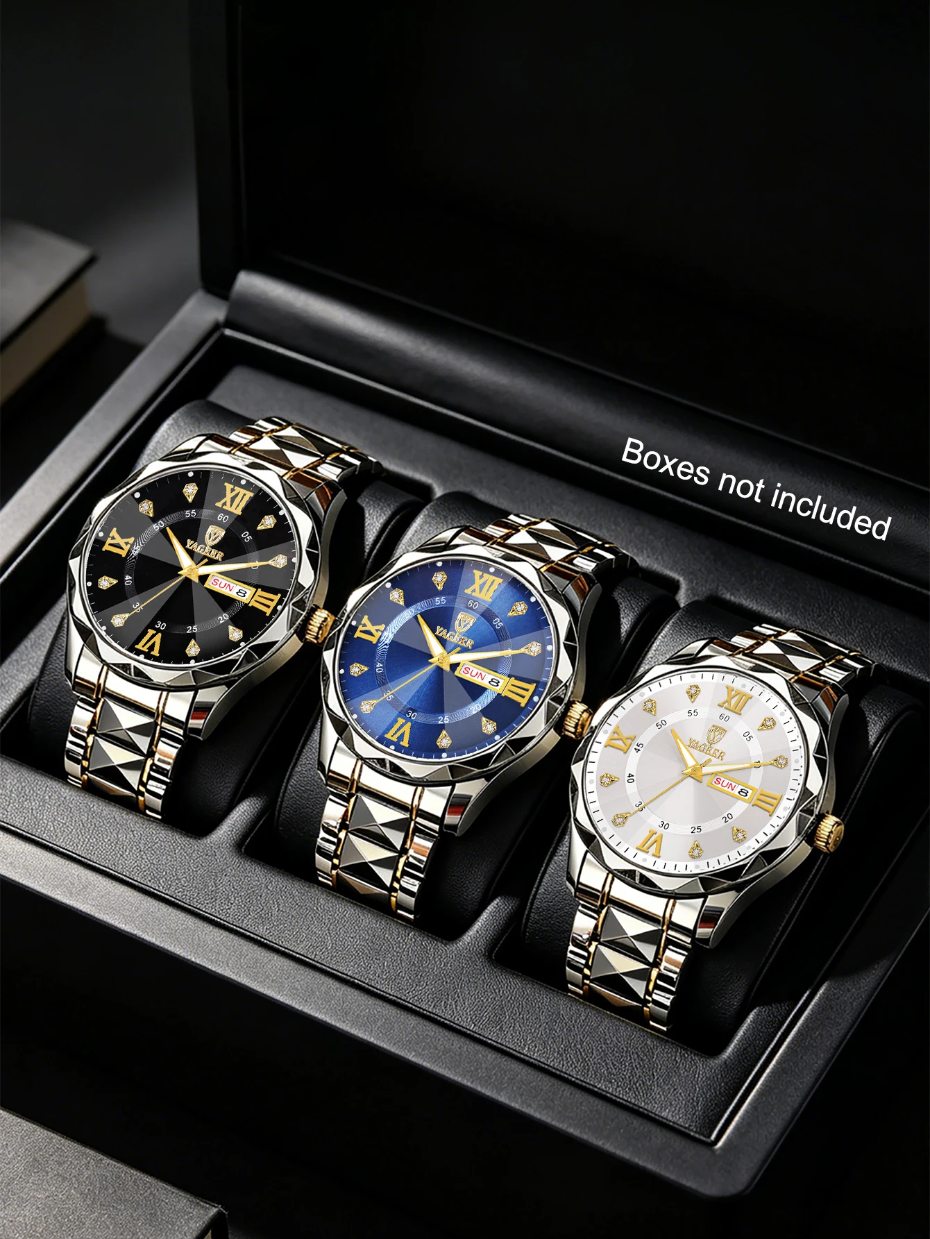 3-Piece Alloy Men's Watch with Dual Calendar Display and Day-Of-The-Week Time Function, a Must-Have for Successful People, Father's Day Gift, Suitable for Daily Wear, Casual and Versatile, Ideal Choice for Gifting