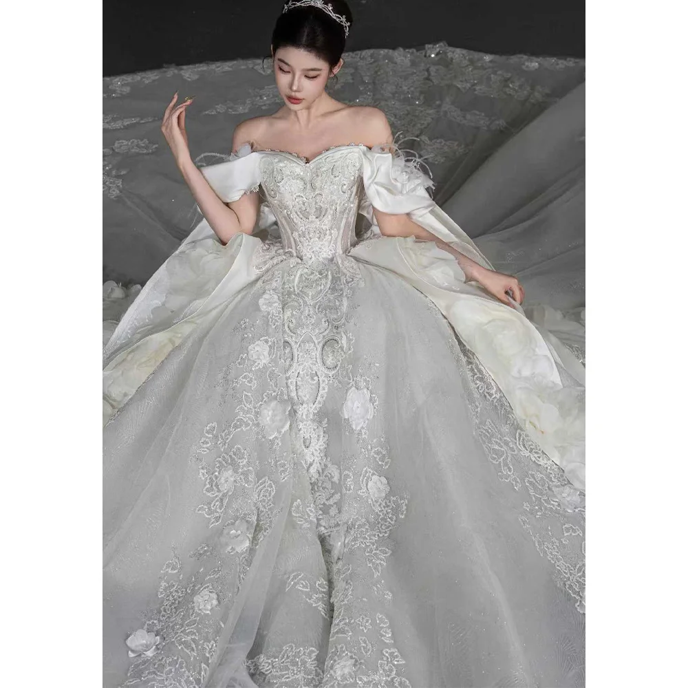 

Luxury Sweetheart Off-Shoulder Wedding Dress With Lace-Up Back And 3D Flower Embroidery Sexy Ball Gown Customizable