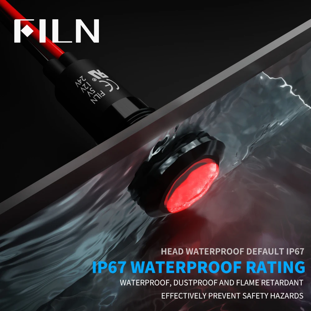 2-Unit Set 12mm IP67 Waterproof 180 symbol Metal Indicator Dash Pilot Light with Wire | Replaceable Symbol Caps for Car Dashboar