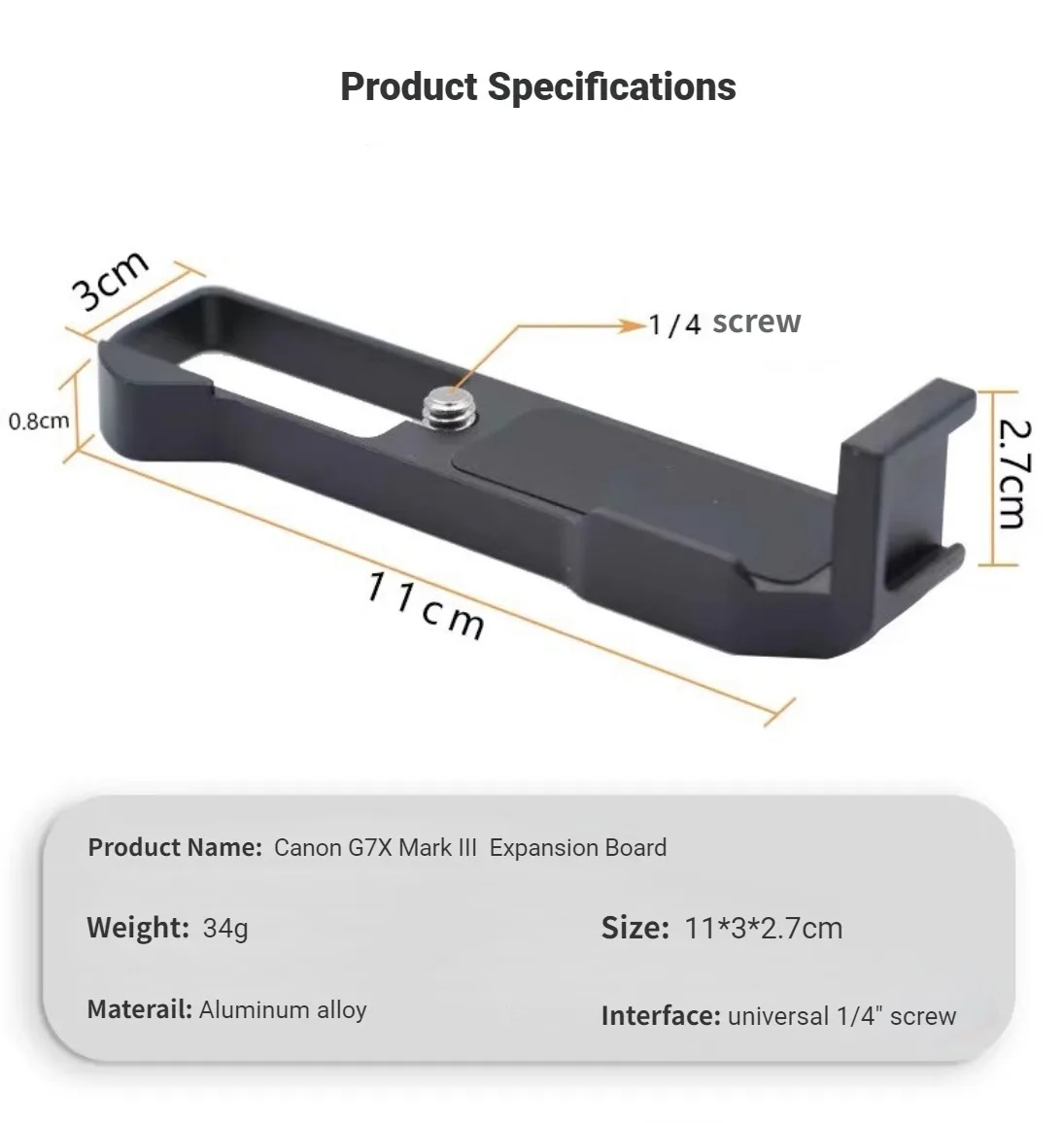 G7X Mark III G7X Mark II  Expansion Board Aluminum Alloy L Board For Canon G7X Mark 2/G7X Mark 3 With Cold Shoe Hole