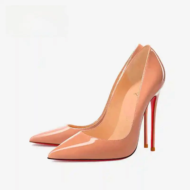Damen High Heels in Hautfarbe Elegante Luxus-Schuhe in Schwarz für Damen 2026 Rote Glänzende Sohlen Spitze Zehe Party-Schuhe für Damen