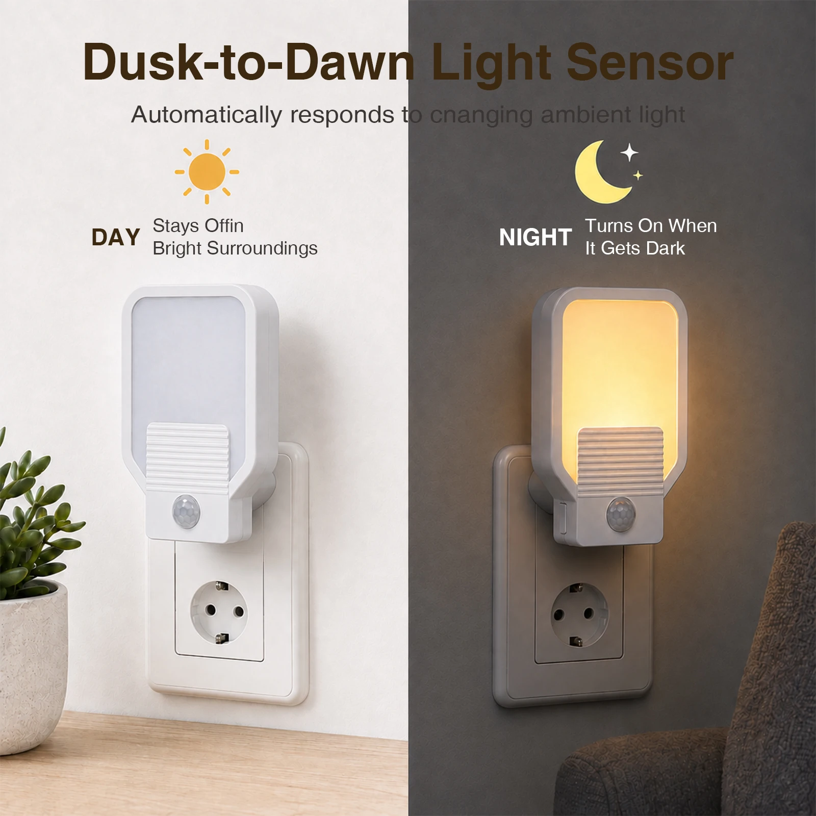 Dimmable Wireless LED Night Light Motion Sensor Warm White Wall-Mounted Indoor Lighting US/UK/EU Plug
