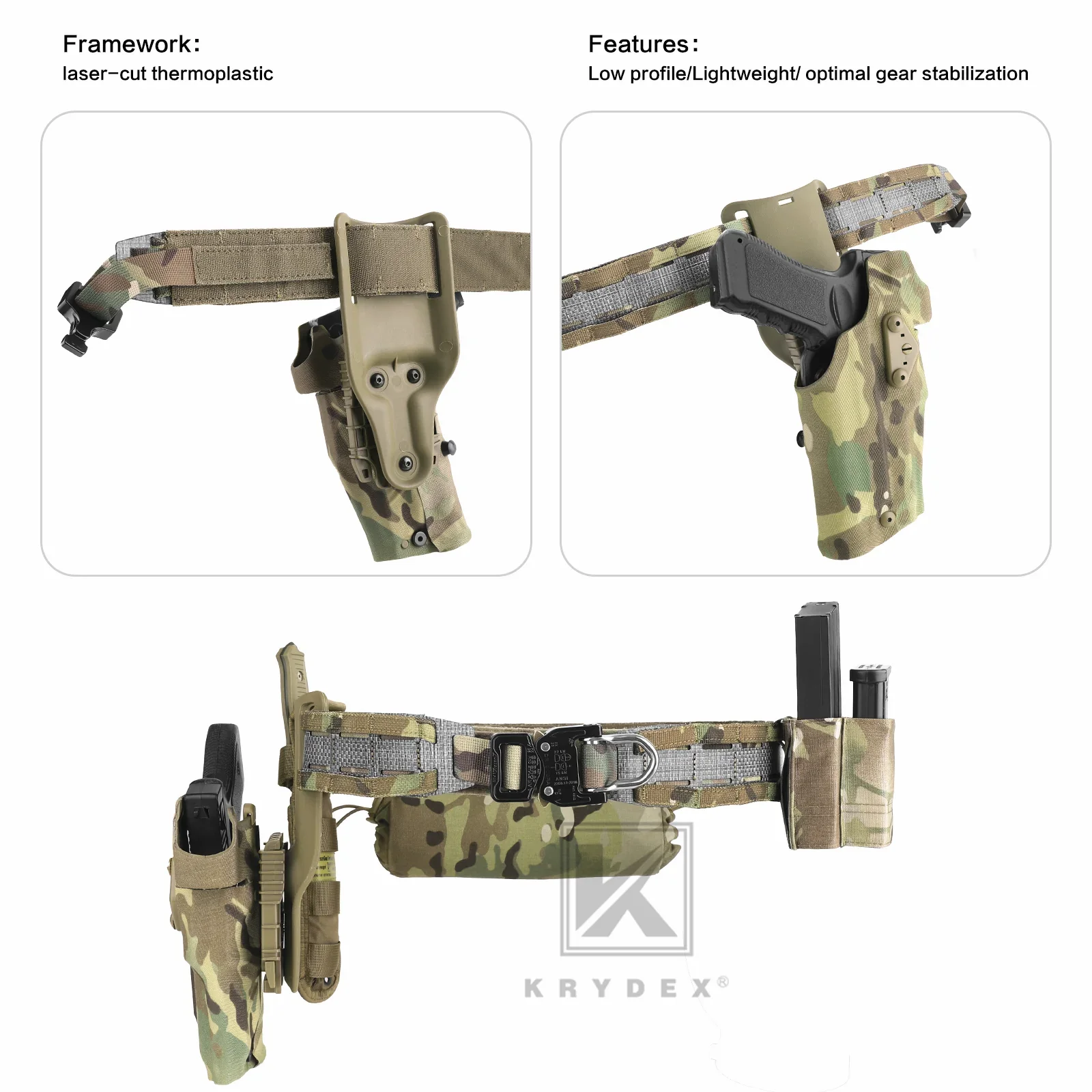 KRYDEX Tactical Men Belt Original Cobra Buckle Tegris Rigger MOLLE Waist Belt Heavy Duty Range Belts For Outdoor Gun Hunting