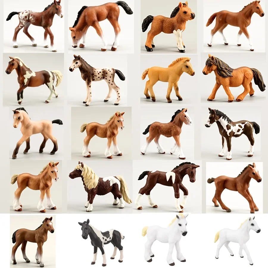 Ensemble de figurines de poney de cheval réaliste, figurines d'animaux alimentaires, jouet Miniature détaillé, chevaux, cadeau de noël et d'anniversaire, décoration de gâteau pour enfant