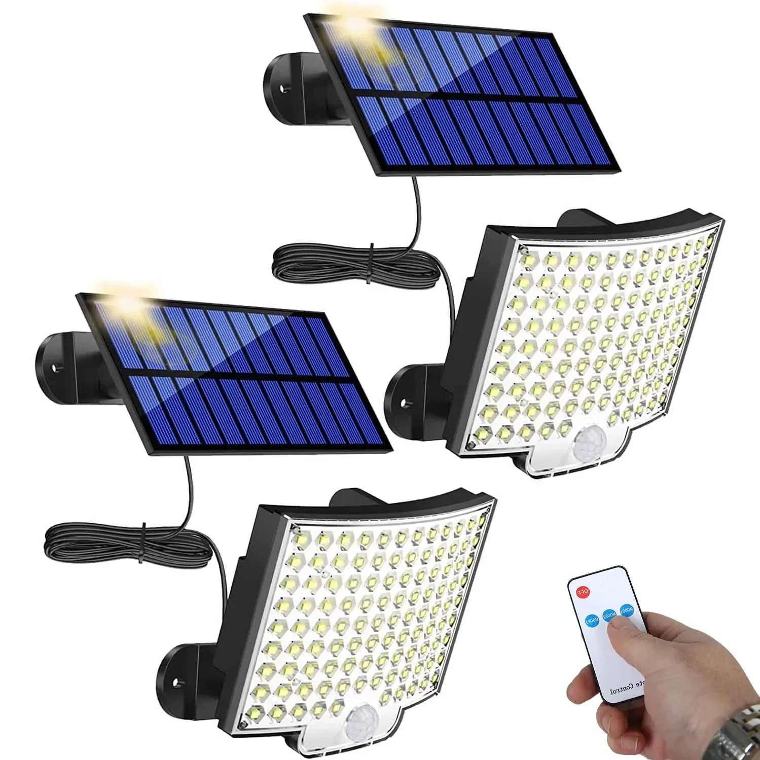106LED lampa słoneczna zewnętrzna wodoodporna z czujnikiem ruchu reflektor pilot 3 tryby do patio garaż podwórko lampa słoneczna — zdjęcie 2