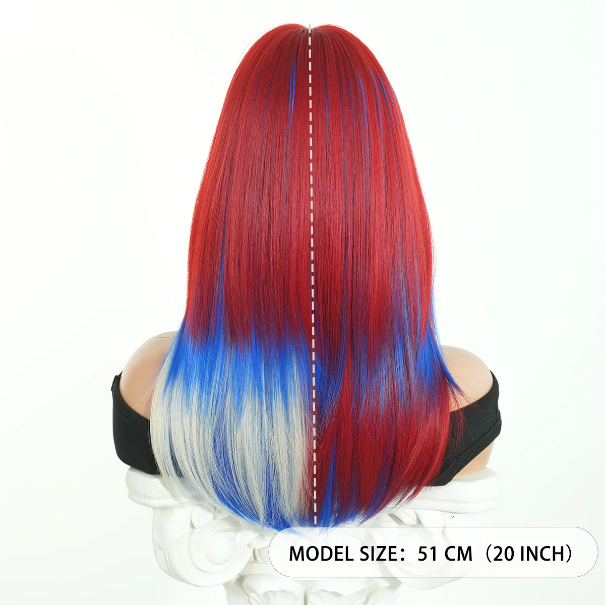 World Cup Wig Shoulder Length Straight Red Ombre Blue Wig for Women Synthetic Football Fan Hair Soccer Party Wigs with Neat Bang - view 4