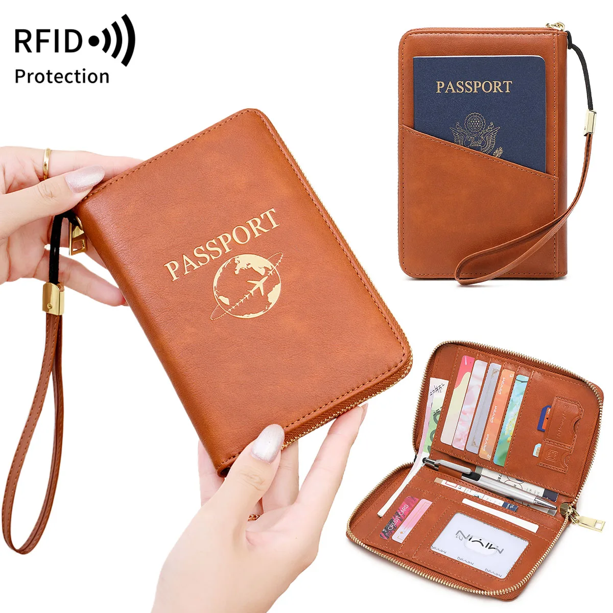 

RFID Blocking Zipper Passport Holder PU Leather Travel Passport Purse Man Women's Travel Accessories Hand Carry Passport Holder