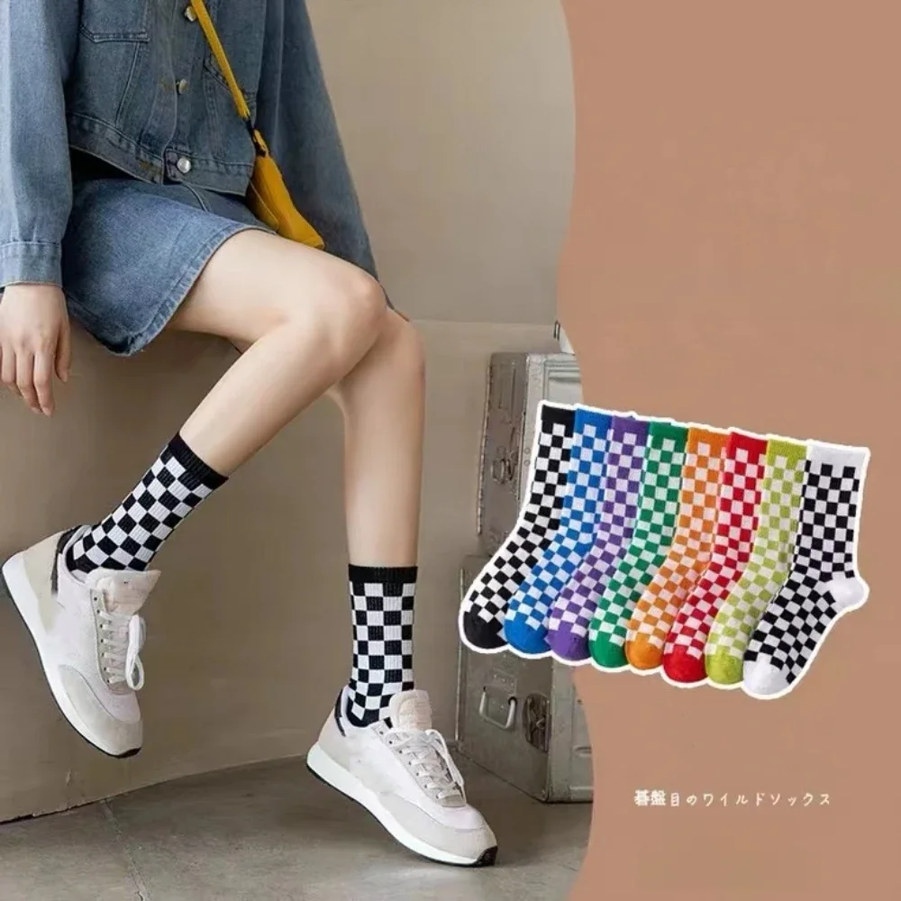 Damskie skarpetki w szachownicę Harajuku Street Fashion czarne kwadratowe skarpetki sportowe z nadrukiem na deskorolkę Hip Hop męskie/damskie skarpetki 8 # — zdjęcie 2