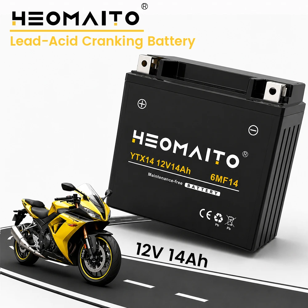 YTX14-BS 12V 14Ah Motorcycle Battery, 300 CCA, Sealed Lead Acid Powersports Battery, Maintenance Free Battery for Compatible ATVs, UTVs, Scooters and Snowmobiles, Rechargeable