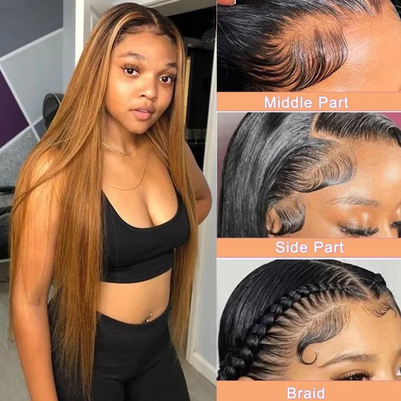 13x4 Hd Ombre Wigs 1B/30 Colored Lace Front Human Hair Wig For Women Honey Blonde Straight Hd Lace Frontal Wig Glueless Install