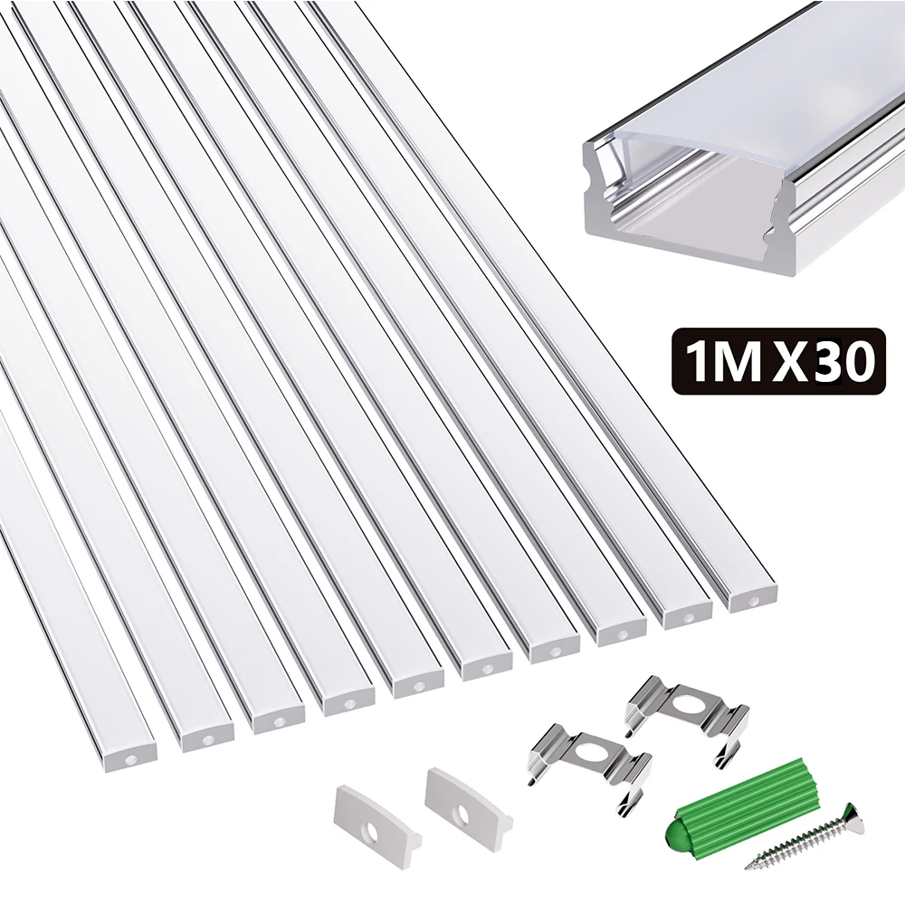 10 Stück Aluminium-Profil für LED-Leisten, Halterung für LED-Streifenkanäle, 1 m LED-Profilhalter mit Abdeckung & Verbinder, DIY-Zubehör für LED-Streifen