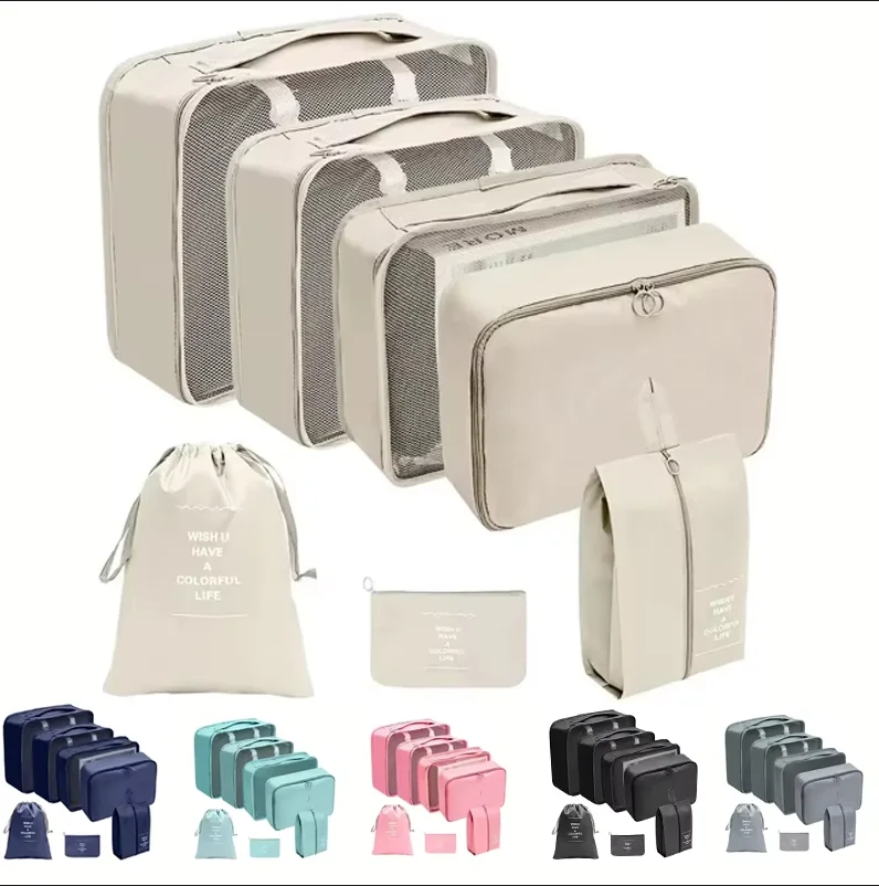 7/8/9/10 Pcs Set Travel Organizer Storage Bags Suitcase Packing Cubes Set Cases Portable Luggage Clothes Shoe Tidy Pouch Folding