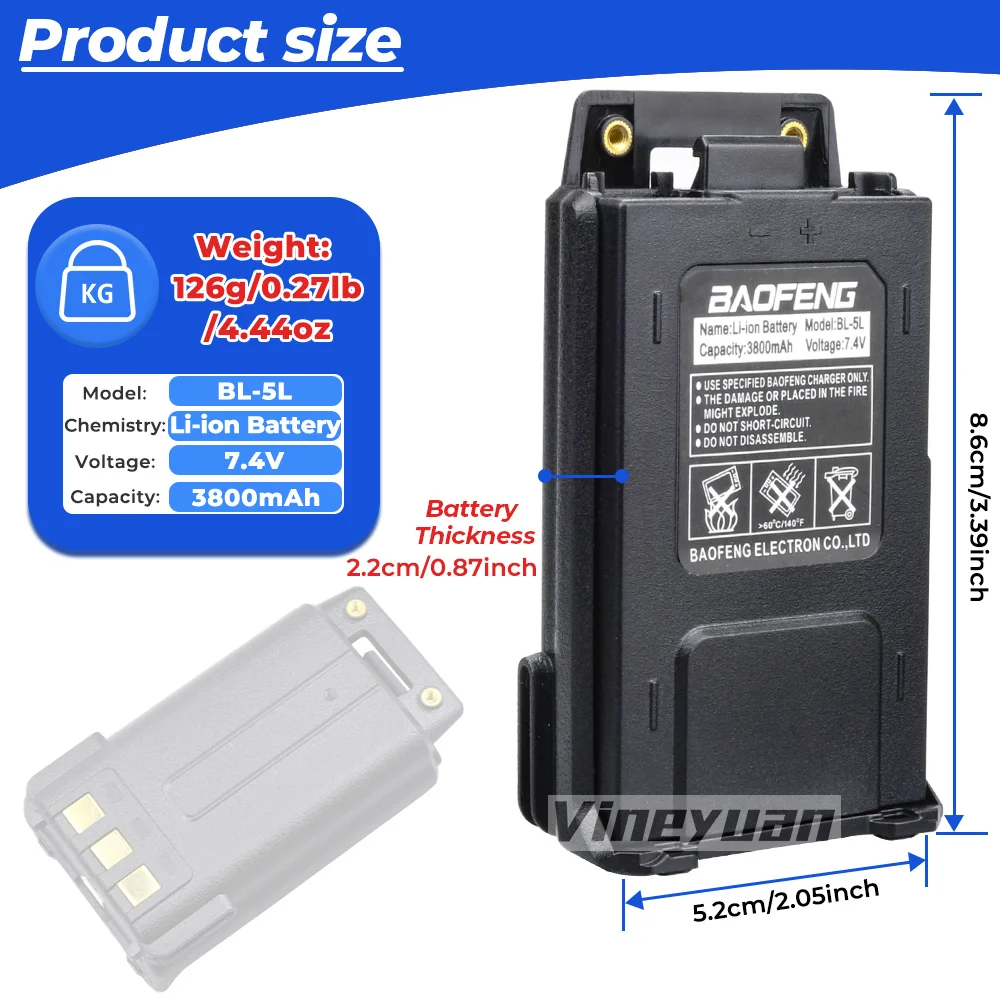 BAOFENG 3800mAh akumulator USB typu C o dużej pojemności do radia BF UV-5R UV-5RA UV-5RE BF-F8 UV-5RB UV-5RD UV-5RE UV-5RO