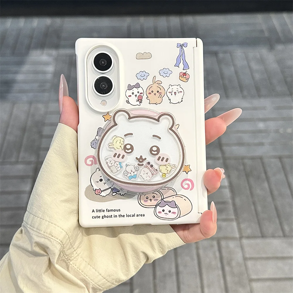 Urocze etui na telefon z motywem misia dla Samsung Galaxy Z Fold 8 z funkcją Magsafe, 3D stojakiem, łańcuszkiem, koreański styl, odporne na wstrząsy. — zdjęcie produktu 3