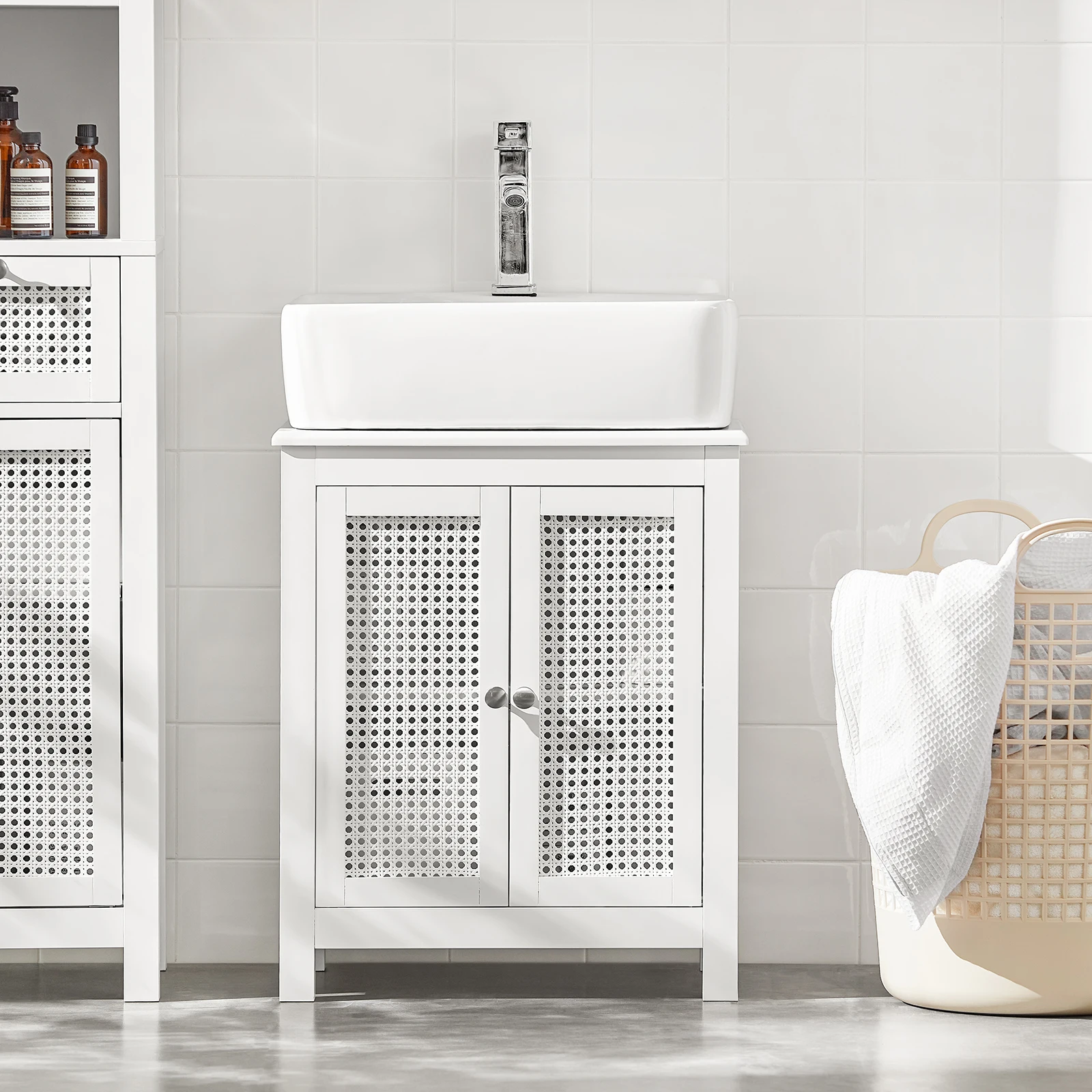 SoBuy BZR35 W lavabo sotto armadio con ante a griglia armadio da ba...