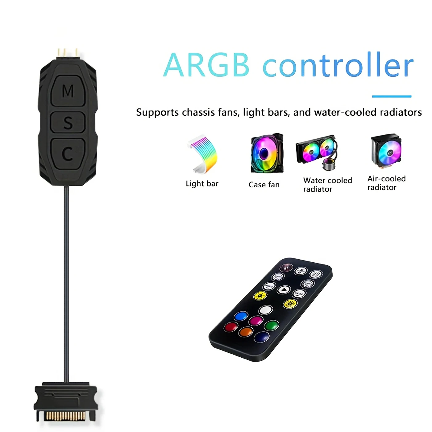 ARGB Controller 5V 3Pin SATA Powered RGB Control for PC Fan LED Strip Water Cooler - Standard Version / Remote Control Version