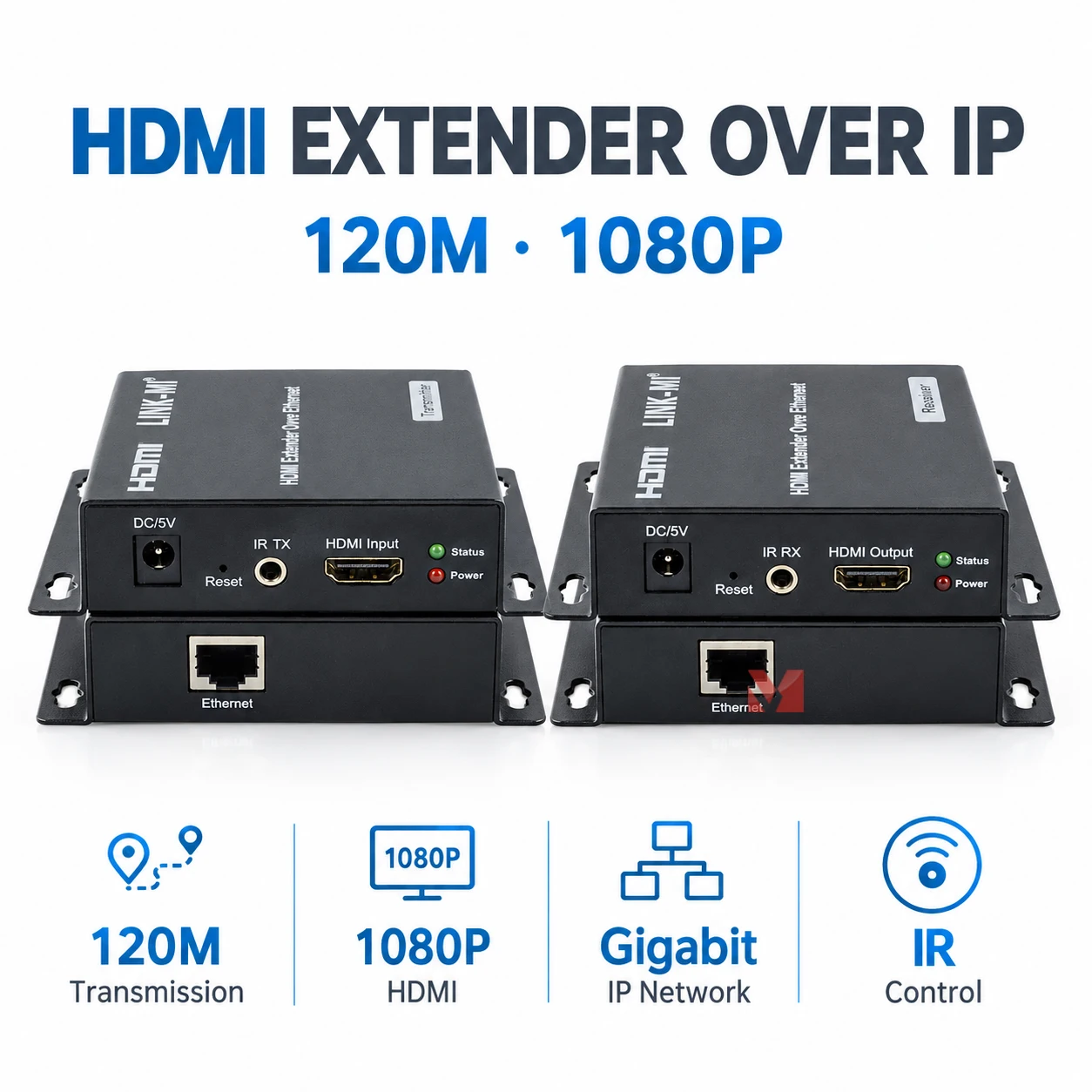 120m HDMI Extender Over IP 1080P HDMI over Cat5e Cat6 Gigabit Ethernet Network Transmitter Receiver IR Control Video Wall
