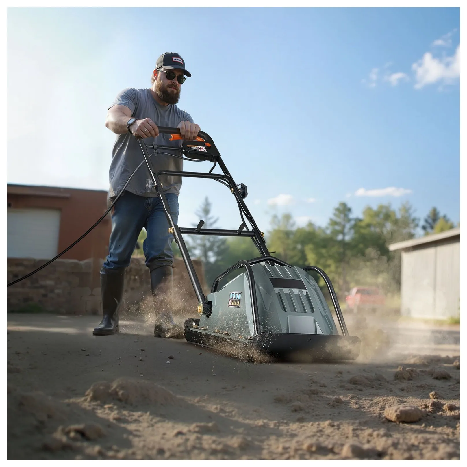 Electric Plate Compactor 5kN Force 3.9 in Depth, 3450 VPM Soil Compaction Machine 3304 sq.ft/h for Driveway Paver Landscaping