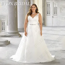 EVON BRIDAL Civil Sleeveless Wedding Dresses Plus Size Backless V-Neck Applique Lace Bride Gowns A-Line vestidos novias boda