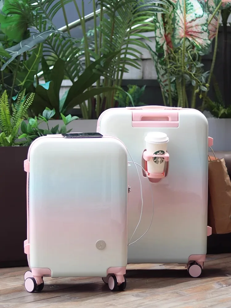 Maleta de estudiante de gran capacidad de 28 pulgadas, caja de embarque multifuncional para PC, equipaje de Color degradado de arcoíris de alto color