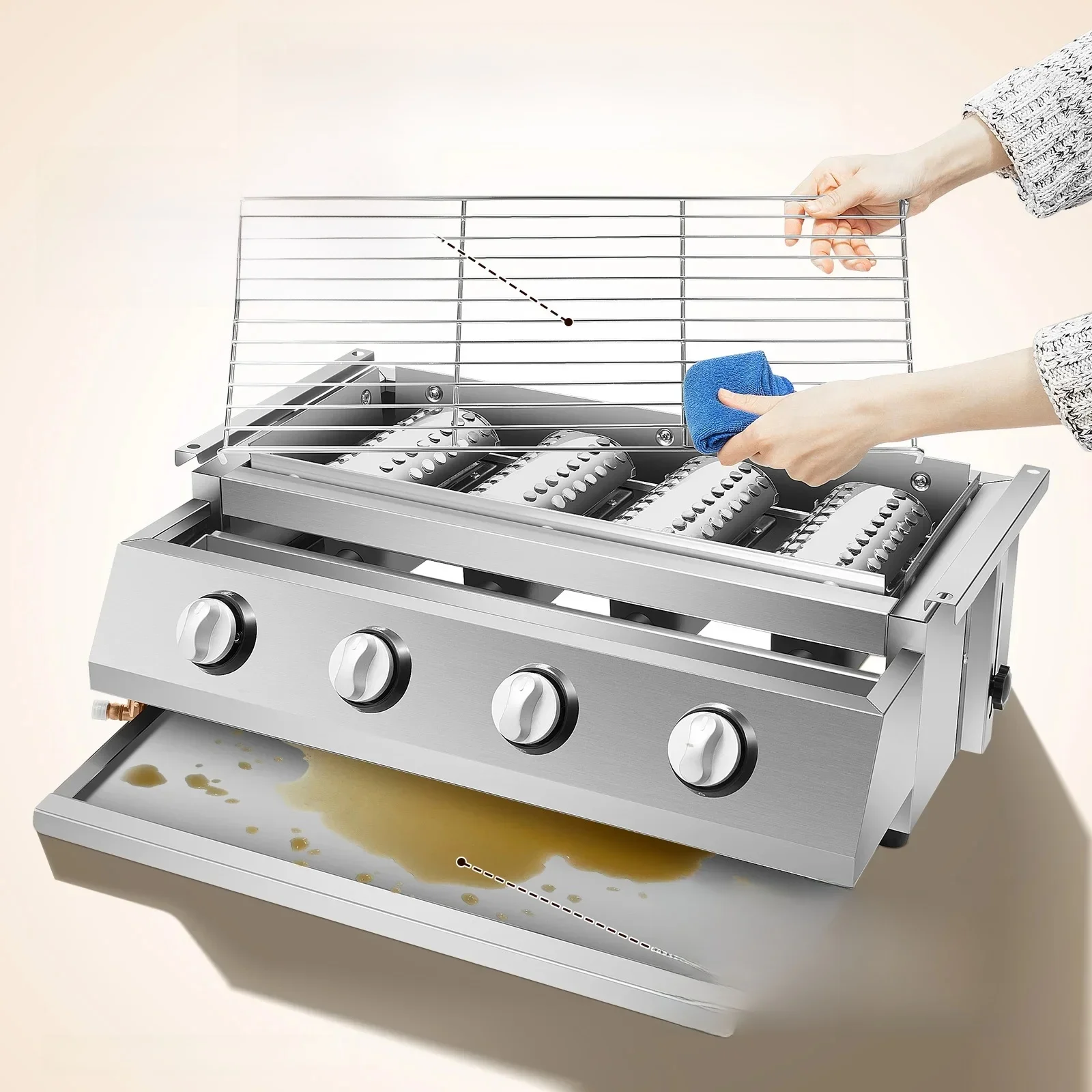 Barbecue de jardin pour pique-nique en camping, gril à gaz GPL réglable, 4 brûleurs, recommandé avec perfecNet, grilles commerciales