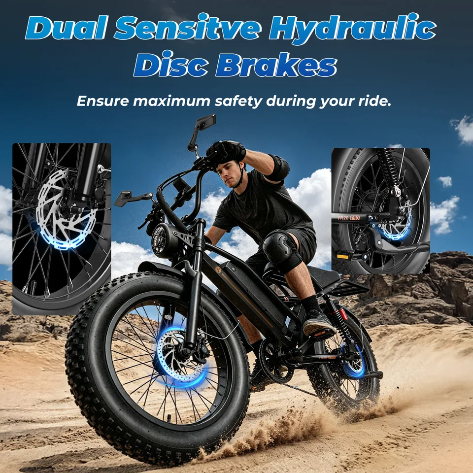 Jasion Electric Bike 5 Riding Modes Ebike,52V 20AH Battery E Bike,Dual Suspension, 7-Speed Electric Bicycle,20"x4.0" Fat Tire E-Bike, Full Suspension image 5